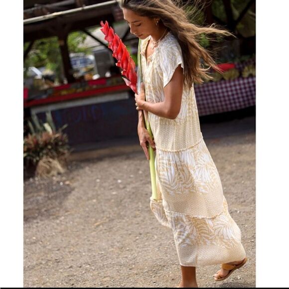 PATRONS OF‎ PEACE tiered cream and white seaside flowy midi dress S - Picture 14 of 14